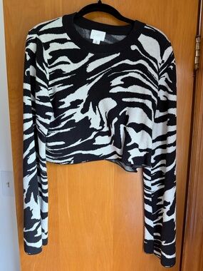 H&M Black and White Zebra-Print Cropped Sweater